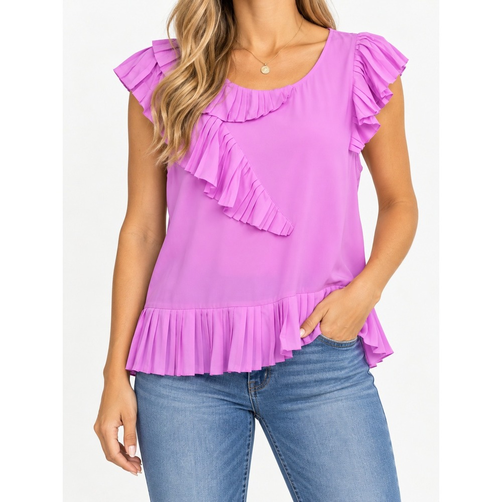 Banana Republic Orchid Pink Pleated Ruffle Top Asymmetrical Hem Blouse XL
